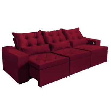 Imagem de Sofá 4 Lugares Opala 2,50 Metros Vermelho  Retrátil Reclinável Tecnolo