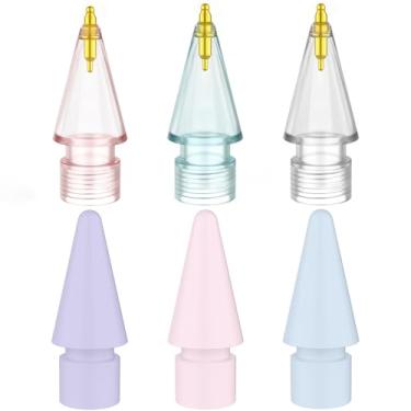 Imagem de FAFALITHIC Pacote com 6 pontas finas de substituição compatíveis com Apple Pencil 2ª geração, Apple Pencil 1ª geração e Apple Pencil USB-C pontas coloridas (original/transparente/rosa claro/azul