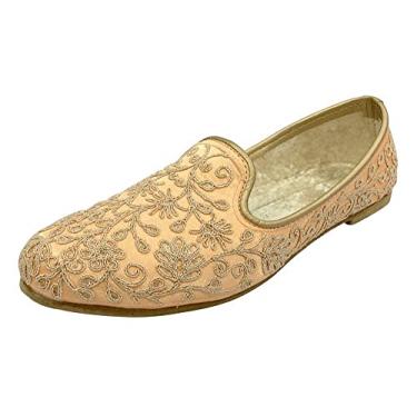 Imagem de Stop n Style Punjabi Jutti Tênis masculino indiano de casamento Sherwani para homens Mojaris étnico liso Juttis, Pêssego, 44