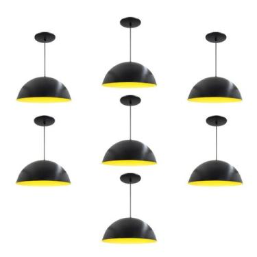 Imagem de Kit 7 Luminária Pendente Meia Lua 40cm Interior Amarelo Com Fiação 110