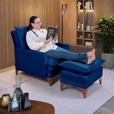 Imagem de Poltrona Papai Reclinável Munique Veludo Com Puff Banqueta (Azul Marinho)