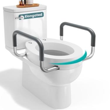 Imagem de PELEGON Assento sanitário elevado com alças (136 kg) elevadores de assento sanitário para idosos, assento de vaso sanitário elevado para deficientes físicos - assento alongado