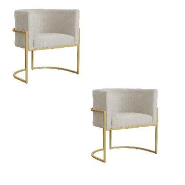 Imagem de Kit 2 Poltrona Luana Suede Bege Base Dourada Luxo  - FM - Fina Mobília