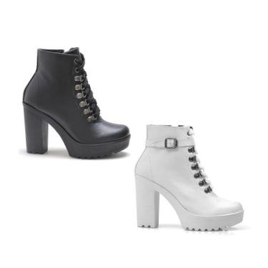 Imagem de Kit 2 Pares Bota Feminina Bredeni Tratorada, 38, Preto, Branco, Femini
