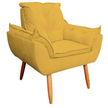 Imagem de Poltrona Decorativa Opala Sala de Estar Tecido Suede Amarelo Kimi Deco