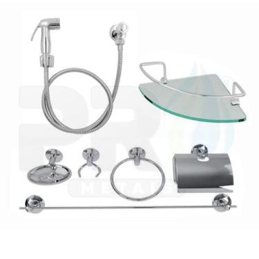 Imagem de KIT COMPLETO PARA BANHEIRO  1 Porta Shampoo Canto + 1 Kit Acessórios +