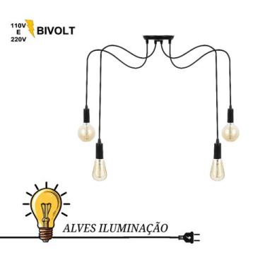 Imagem de Pendente Luminária Lustre Aranha 4 Lâmpadas com Soquete Vela Liso E-27