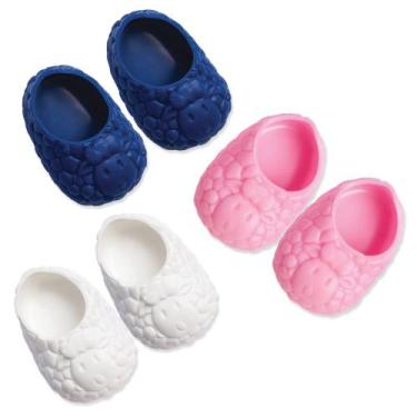 Imagem de Kit 3 Sapatinhos De Boneca Pantufa Ovelha Sola 5Cm - Laço de Fita