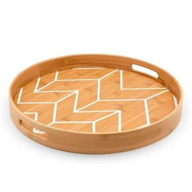 Imagem de Bandeja de Bambu 40cm Redonda Estampada Decorativa Servir Café da Manh