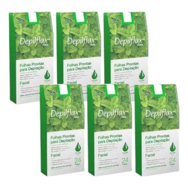 Imagem de Kit 6 Folhas Prontas Facial Depilação Cera Depilflax Hortelã 144 Unid.