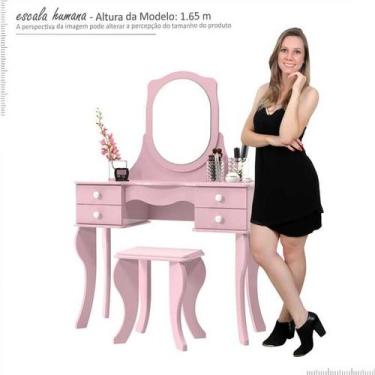 Imagem de Penteadeira Com Banqueta Espelho 4 Gavetas Princesa Patrimar Rosa, Ros