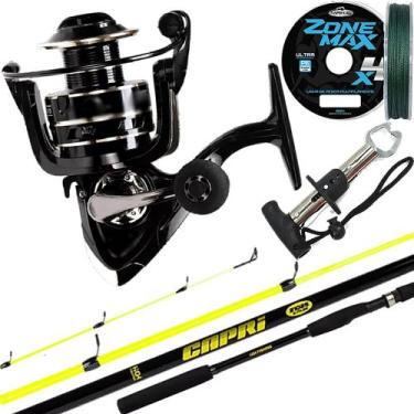 Imagem de Kit Pega Peixe Molinete 15 Rol Vara Capri 1,65m Linha Alicate 18kg - M