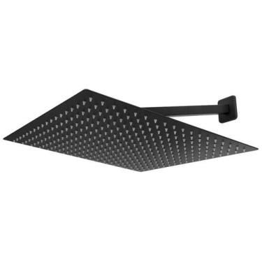 Imagem de Ducha Chuveiro Slim 40X40 Preto Fosco Com Braço 36Cm - Alpes Metais