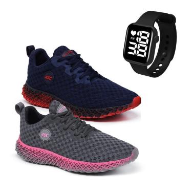 Imagem de Kit 2 Pares de Tênis Ascension Ghost 2 + Relogio Quadrado-Unissex