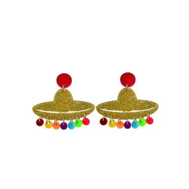 Imagem de Brincos de chapéu estilo mexicano colorido Sombereo Drop and Dangle para festas, cinco de maio e outros eventos. Brincos divertidos de estilo mexicano de gota e pingente para mulheres. Brincos Cinco