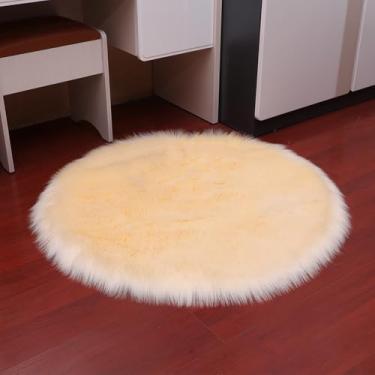 Imagem de Tapetes de pele redondos para quarto, sala de estar, piso de pelúcia felpuda, macio, pele de carneiro sintética, tapete branco para casa, tapete de área, tapetes de cabeceira, cor creme, diâmetro 16