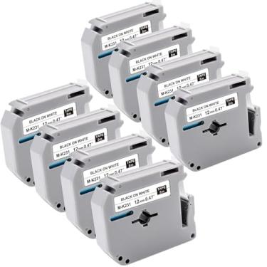 Imagem de Pacote com 8 fitas de etiqueta MK231 M-K231 para Brother P Touch M Tape M-K231S M231 MK231 M-231 12 mm 0,47 polegadas para Brother PTouch PT-M95 PT-65 PT-80 PT-70 PT-45 PT-90 Etiquetadoras