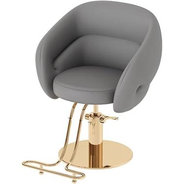 Imagem de Cadeira de barbeiro 360° giratória para salão de cabeleireiro bomba hidráulica couro PU cadeira de salão de barbeiro com chassi de pedal, móveis de salão, ouro, C