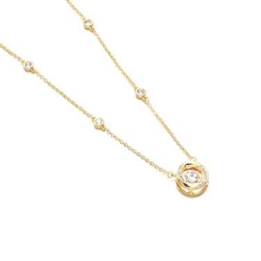 Imagem de Jewelry Kingdom 1 Colar de corrente de ouro feminino com pingente de coração e pedras banhado a ouro 18K banhado a ouro 18 K + corrente de 5 cm, presente de aniversário de aniversário para mãe e