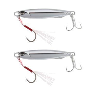 Imagem de YINETTECH 2 peças de isca de pesca de 40 g, gabarito de fundição de metal com ganchos de agudos Isca de pesca de metal para cavala, bacalhau, robalo, mar, pesca em água doce, cromo