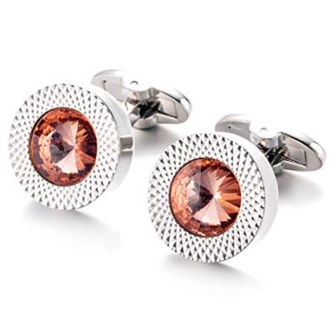 Imagem de Abotoaduras redondas de cristal tangerina laranja cristal pedras preciosas abotoaduras
