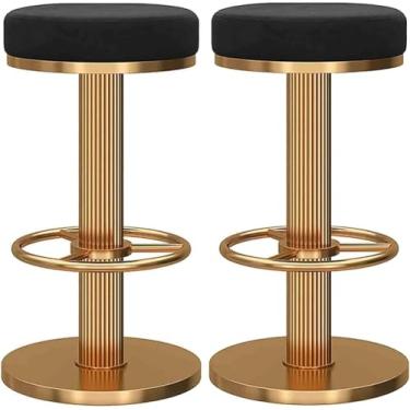 Imagem de 2 peças, barra giratória de 360°, cadeira de jantar, banco alto, assento de veludo e base redonda de metal, ajustável, preto