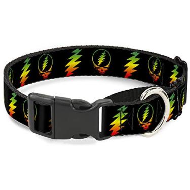 Imagem de Buckle-Down Coleira para cachorro gamarra Steal Your Face Lightning Bolt Repeat Black Rasta 40 a 58 cm 3,8 cm de largura