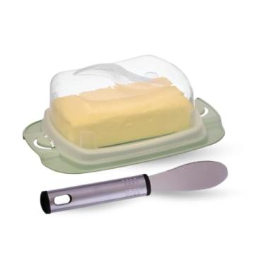 Imagem de Kit Manteiga 2 pc (1 manteigueira com tampa plástica e 1 espátula p/manteiga de inox 20cm)