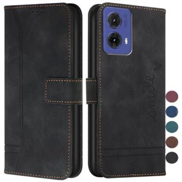 Imagem de COTDINFOR Capa carteira para Moto G85 5G com suporte para cartão, capa flip de couro, com suporte magnético de proteção total para celular Motorola Moto G85 5G Smile Black