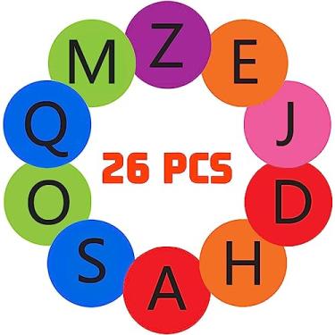 Imagem de Tapete com pontos para sala de aula, pacote com 26 pontos do alfabeto, 10 cm, 6 cores, círculos, marcadores, pontos com alfabeto A-Z para professores, escola primária, decoração de jardim de infância