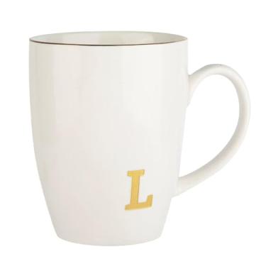 Imagem de HOME SMILE Copos de café iniciais para mulheres, amigas, mãe, filha, monograma, canecas de cerâmica com L personalizado, canecas de chá com alfabeto elegante, xícaras para escritório e casa, 350 ml