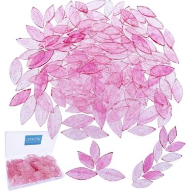 Imagem de LITMIND 120 pétalas e folhas de vidro mosaico transparente texturizado rosa em 2 tamanhos, azulejos de mosaico de vitrais cortados à mão para artesanato - Ideal para projetos de arte em mosaico e
