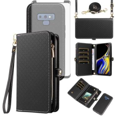 Imagem de Asuwish Capa de celular para Samsung Galaxy Note 9 carteira com zíper destacável com protetor de tela de vidro temperado alça transversal alça flip porta-cartões Note9 Not S9 mulheres homens meninas