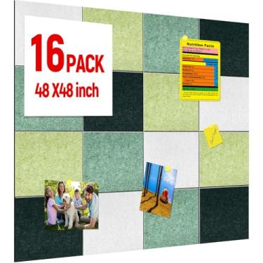Imagem de Hahafelt Pacote com 16 quadros de avisos de feltro 30,5 cm x 30,5 cm grandes azulejos de parede de feltro quadro de cortiça azulejos de cortiça alternativos seguros e removíveis placas de feltro para