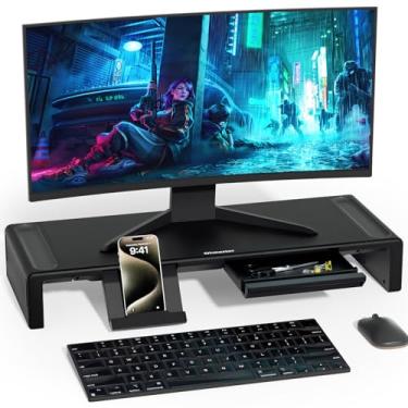 Imagem de Suporte para monitor OImaster, suporte dobrável para monitor de computador, suporte de computador com gaveta de armazenamento, suporte de telefone para computador, mesa, laptop, economiza espaço