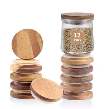 Imagem de VOLCANOES CLUB oui tampas para potes de iogurte | Tampas de madeira natural com 12 embalagens para potes de iogurte oui com anéis de vedação de silicone | apenas tampas | armazenamento hermé