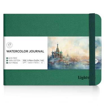 Imagem de Lightwish Caderno de aquarela, 100% algodão, material de arte prensado a quente, pequeno caderno de desenho de papel aquarela, 12,6 cm x 9,2 cm, 20 folhas (63,5 kg/300 gsm), sem ácido para aquarelas,