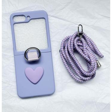 Imagem de Cordão de ombro com alça de colar transversal, corrente de coração, capa de cor sólida para Samsung Galaxy Z Flip 4 Z Flip5 Zflip6, capa F, para Z Flip 3