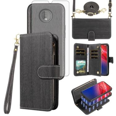 Imagem de Asuwish Capa de celular para Moto Z4/Moto Z 4 Play/MotoZ4 Force Zipper carteira celular com protetor de tela de vidro temperado e suporte para cartão Motorola 4Z Motoz4 capas MotoZ4Play XT1980-4 2019