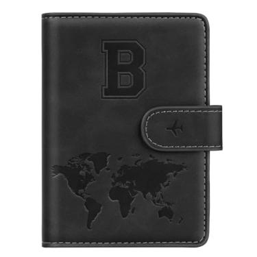 Imagem de Capa carteira com porta-passaporte, carta personalizada A-Z, carteira de viagem, bloqueio de RFID, capa para passaporte, porta-livros, para mulheres e homens, preto-B, Preto, B, Carta personalizada