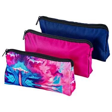 Imagem de It's Academic Bolsa lápis de tecido impresso, para materiais escolares e de escritório, grande capacidade, azul, rosa, aquarela, pacote com 3