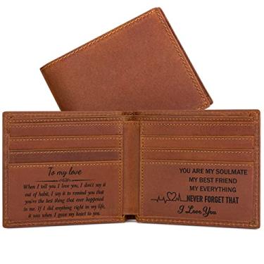 Imagem de Carteira gravada para homens presente personalizado carteira masculina presente de couro presente para marido, pai, aniversário de filho, Natal, aniversário, dia dos pais ideia de presente para ele, amar, One_Size, Retrô