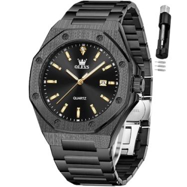 Imagem de OLEVS Relógios masculinos de aço inoxidável para negócios, grande, fácil de ler, relógio analógico, à prova d'água, luminoso, casual, luxuoso, relógio masculino, relógios azuis, relógio masculino