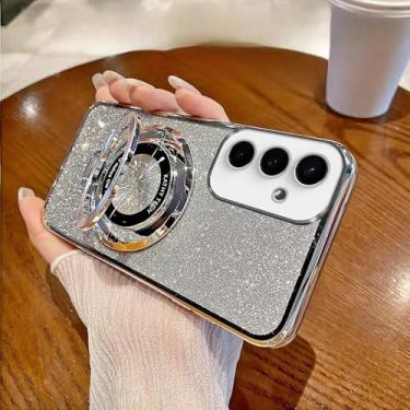 Imagem de Capa com suporte magnético com glitter para Samsung Galaxy A14 A24 A34 A54 A15 A25 A35 A55 A05 A05S 4G 5G, prata, para A04