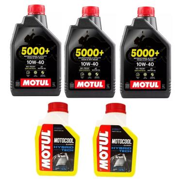 Imagem de Kit Troca Óleo Moto 3 Motul 5000+ 10W40 4T + 2 Motocool  Mt07