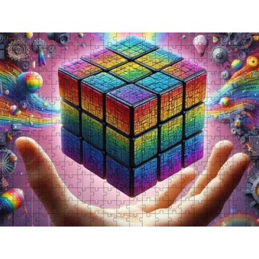 Imagem de Quebra-cabeça Decorativo Cubo Mágico Abstrato 300 peças MDF - Coleção 
