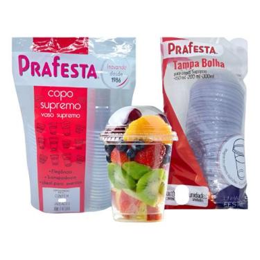 Imagem de Copo Com Tampa Bolha Cristal semi acrilico 300ml Salada Fruta Sorvete 