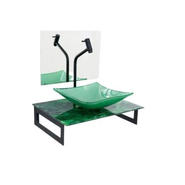 Imagem de Gabinete De Vidro 50Cm Com Cuba Quadrada - Mármore Verde