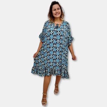 Imagem de Vestido Curto Toque de Seda Indiana Manga Curta Plus Size - Sarat Moda