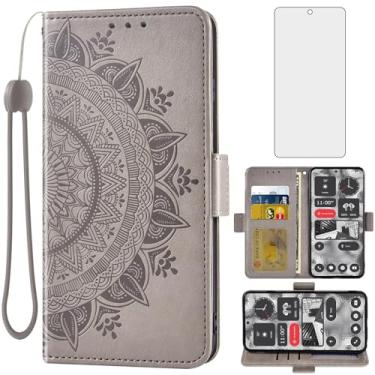 Imagem de Asuwish Capa para celular Nothing Phone 2 capa carteira de vidro temperado protetor de tela suporte para cartão de crédito bolsa flip alça de pulso suporte fólio cordão slot celular acessórios duas